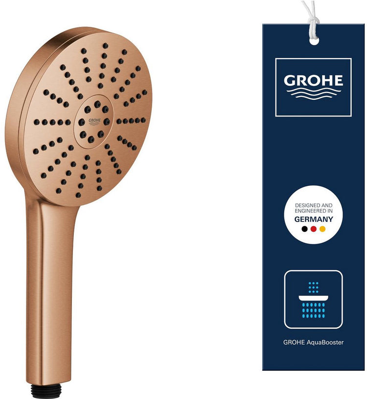 Grohe Vitalio Joy+ 120 Handbrause – 3 Strahlarten – Aqua-Booster – Wassersparend (7 l min) – gebürsteter warmer Sonnenuntergang