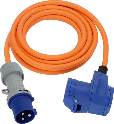 Brennerstuhl CEE-Camping-Verlängerungskabel 3m Kabel in Orange (CEE-Stecker und Winkelkupplung inkl. Schutzkontakt-Kombisteckdose mit LED-Spannungsanzeige, 230V 16A, für den Dauereinsatz im Freien, hergestellt in Deutschland)