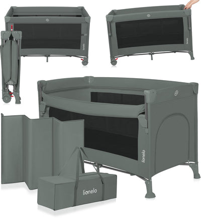 Lionelo Ellen Reisebett 3 in 1 – Beistellbett, Baby-/Kleinkindbett – Beistellbett – Campingbett – 2 Matratzenpositionen – klappbar – Rollen mit Bremse – inklusive Tragetasche – bis 15 kg