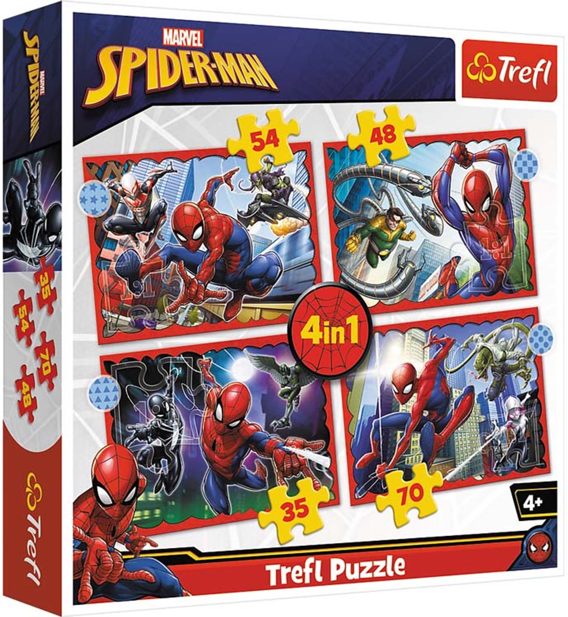 Trefl Puzzle Spider-Man 4-in-1 – Disney Marvel-Kinderpuzzle aus Pappe.