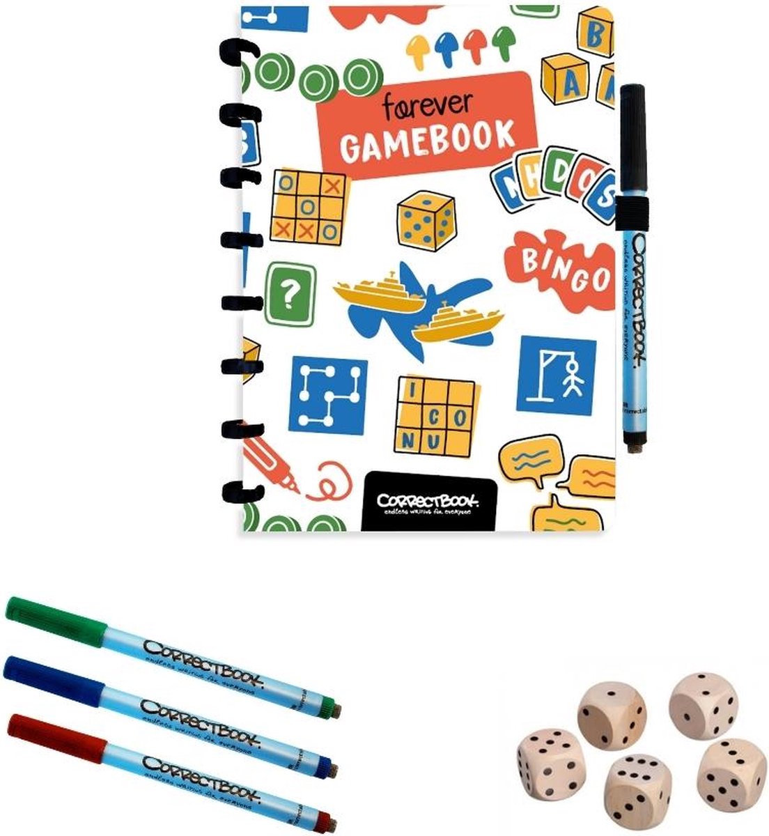 Correctbook a5 löschbares Notizbuch – Forever Gamebook – wiederverwendbares Spielebuch – inklusive Stiften, Wischtuch, Würfel – kann auch als Punktebuch verwendet werden