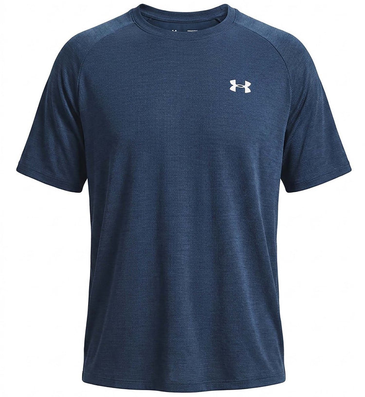 Under Armour Herren-Sportshirt „UA Tech Texture Red SS-Blu“ – Wham Blue – Weiß