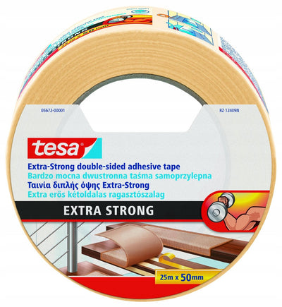 Tesa extra stark – Teppich- und PVC-Klebeband – 25 m x 50 mm – wasserbeständig – für den Außenbereich geeignet