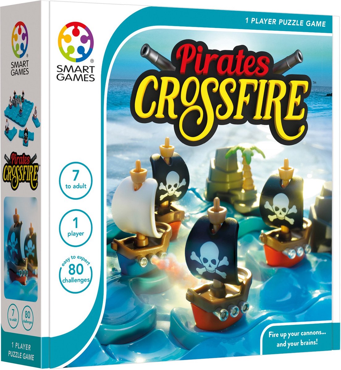Smart Games Pirates Crossfire – logisches Denkspiel – 80 lehrreiche Seeschlacht-Herausforderungen – taktisches Solospiel – ab 7 Jahren