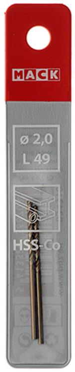 Mack 1018420 - Metallbohrer HSS CO5% DIN 338 ø 2,0 x 49 mm 2 Stück | 5 Stück