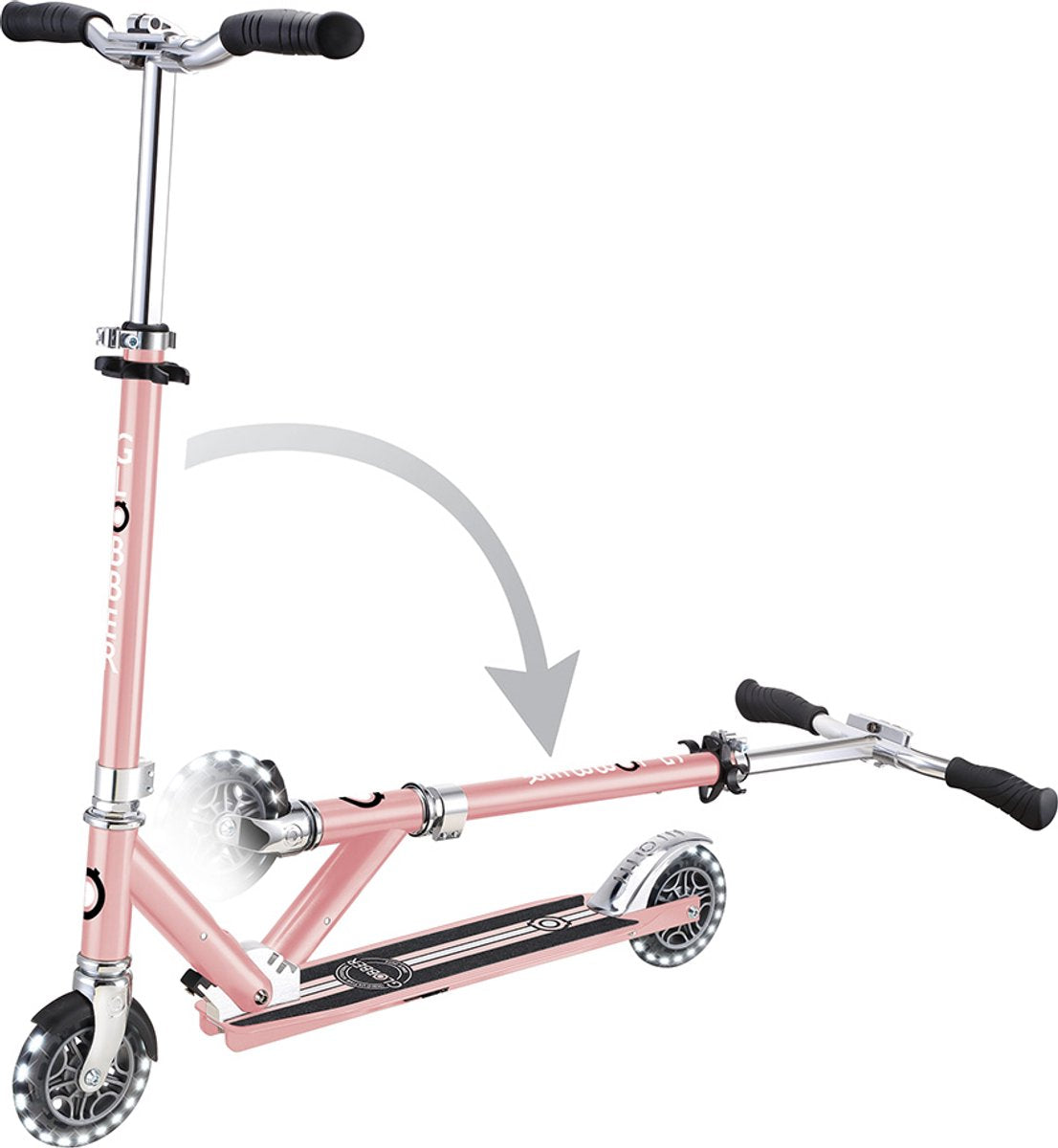 Globber Kinderroller - Flow - Pink Chrome - leuchtende Räder - faltbar - ab 5 Jahren