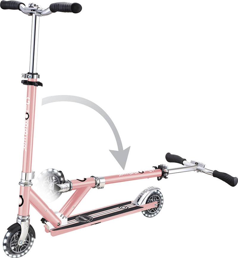Globber Kinderroller - Flow - Pink Chrome - leuchtende Räder - faltbar - ab 5 Jahren