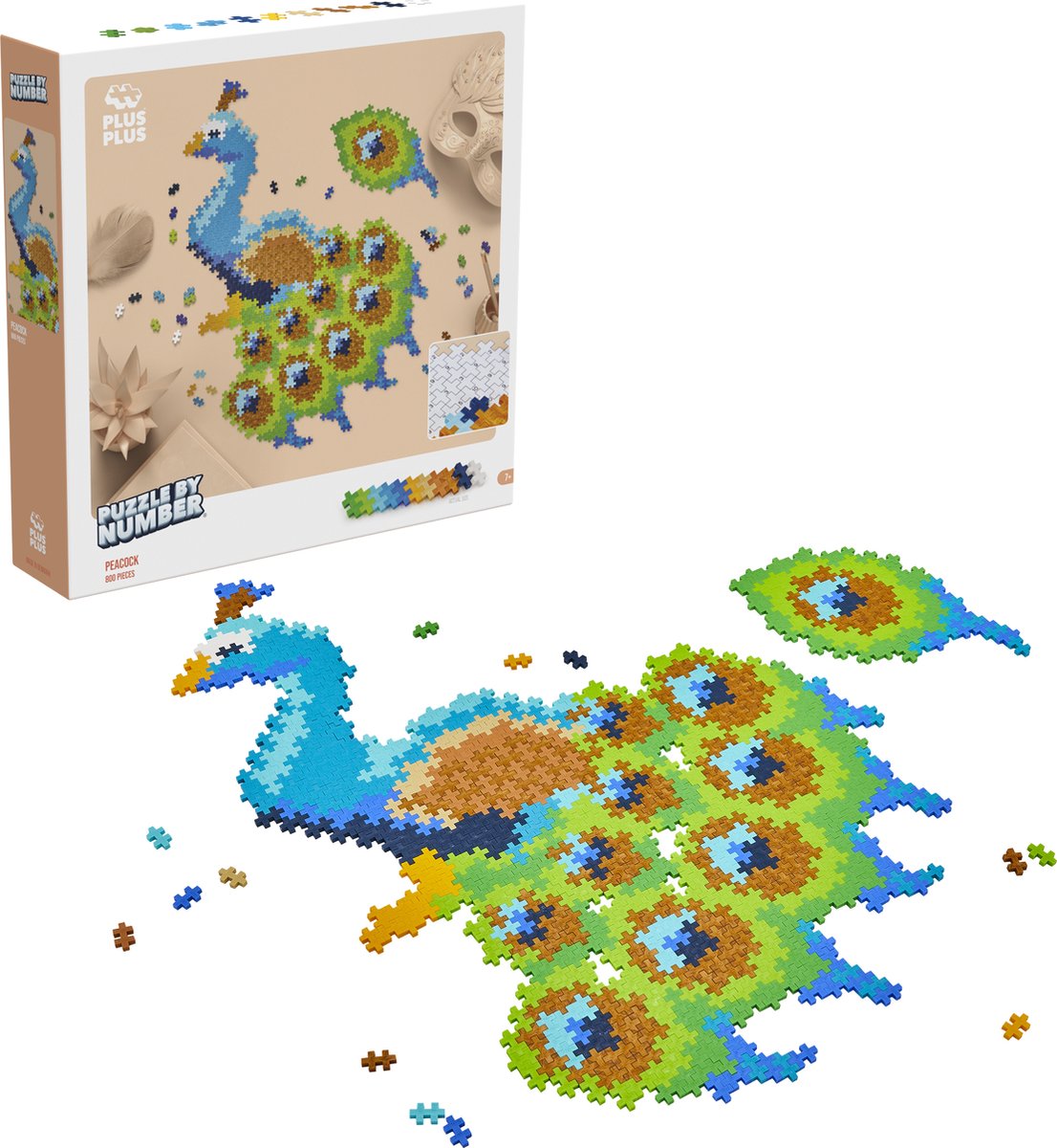 Plus-Plus-Puzzle nach Zahlen Pfau 800 Teile – 3931 – Puzzle und Bauspielzeug in einem – ab 7 Jahren