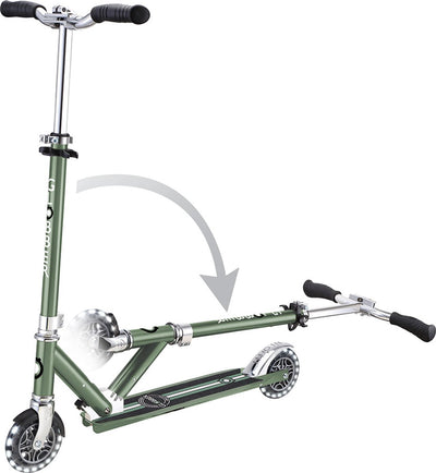 Globber Kinderroller - Flow - Green Chrome - leuchtende Räder - faltbar - ab 5 Jahren