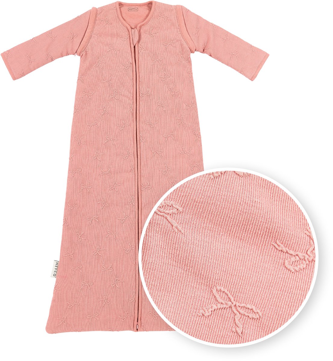 Meyco Baby Studio Collection Bow Babyschlafsack mit abzippbaren Ärmeln – Rosa – 70 cm – 2,5 Tog