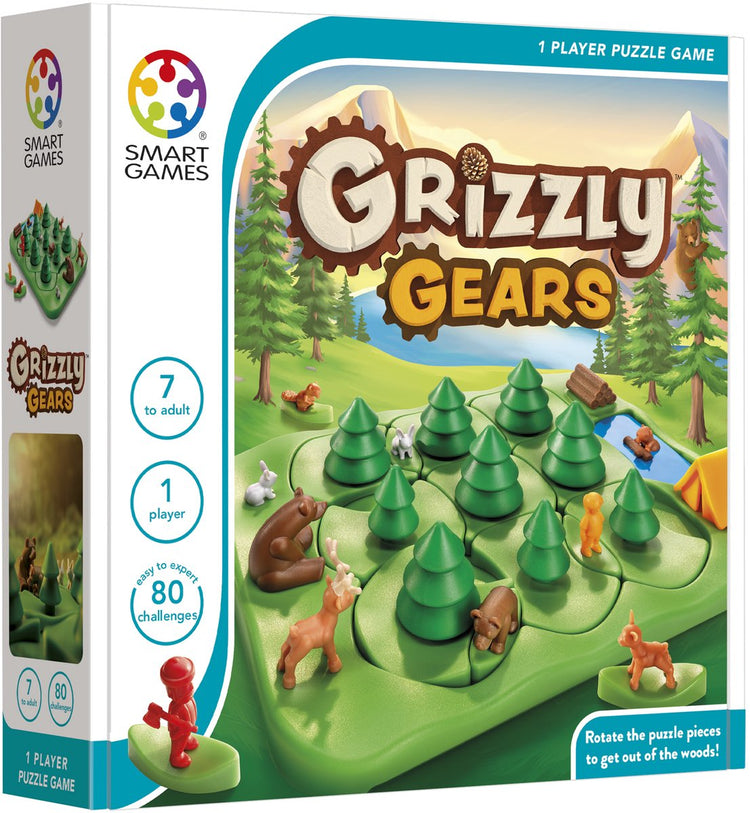 Smartgames Grizzly Gears – drehbares logisches Denkspiel – 80 pädagogische Wald- und Bärenherausforderungen – Solospiel – ab 7 Jahren