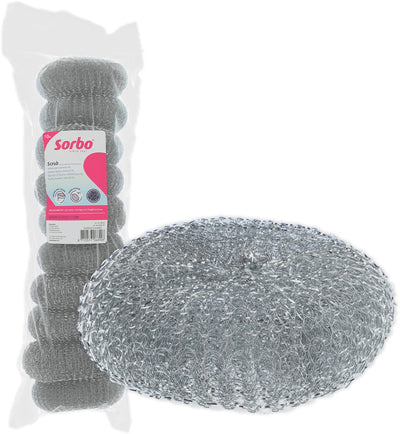 Sorbo – Metall-Scheuerschwamm – Set mit 10 Stück – extra starke Edelstahl-Scheuerschwämme 40 Gramm – entfernt hartnäckigen Schmutz von Pfannen, Backofengrill