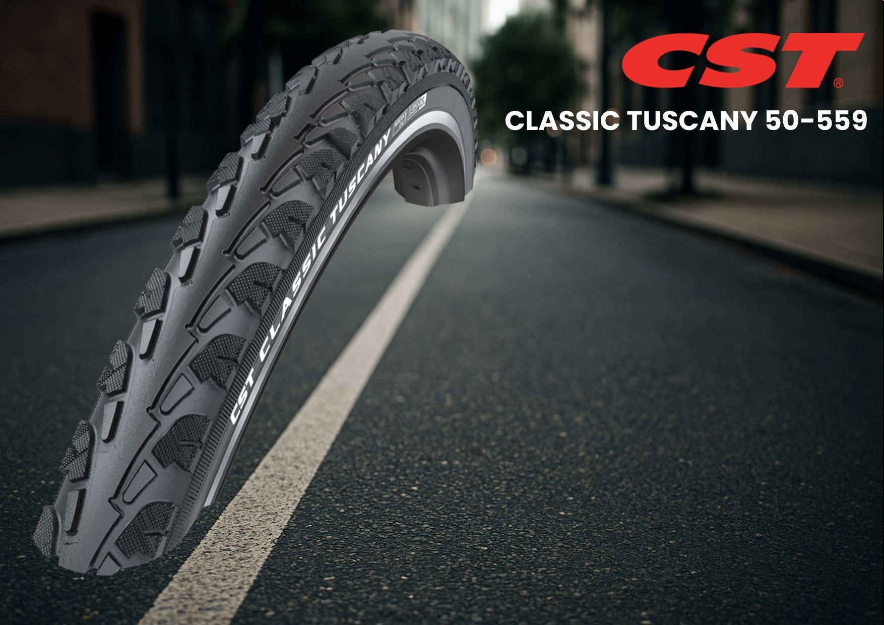 CST-Reifen Classic Tuscany 26 x 2,00'' 50-559 – schwarz mit Reflexion