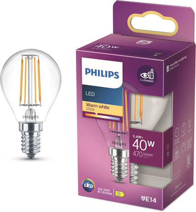 Philips LED Bullet E14 4,3-40W 2700K Filament, klare Blisterpackung – 5101512