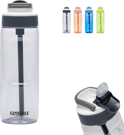 Kambukka Lagunenwasserflasche 750 ml – klar 2.0 – mit integriertem Strohhalm – 100 % auslaufsicher