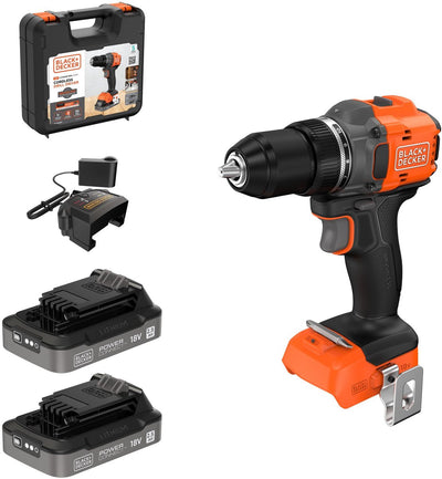 Black+Decker 18 V bürstenloser Bohrschrauber im Koffer (mit 2 x 2,5 Ah Akku und Ladegerät) – bld782e2k-qw