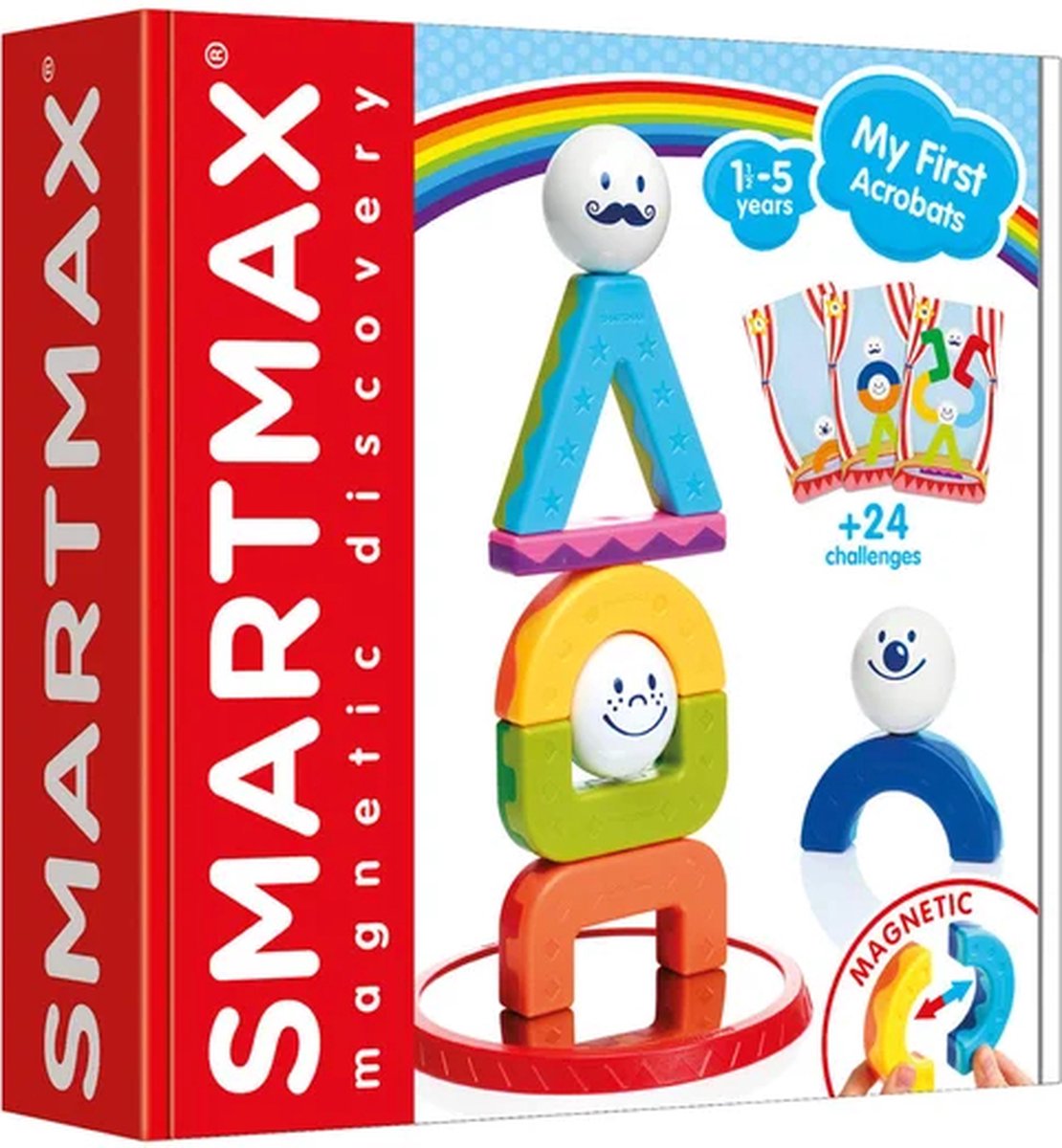 Smartmax Meine ersten Akrobaten – Magnetisches Sinnesspielzeug – Bauset mit Herausforderungskarten – Lernspielzeug für Kleinkinder – ab 1 Jahr