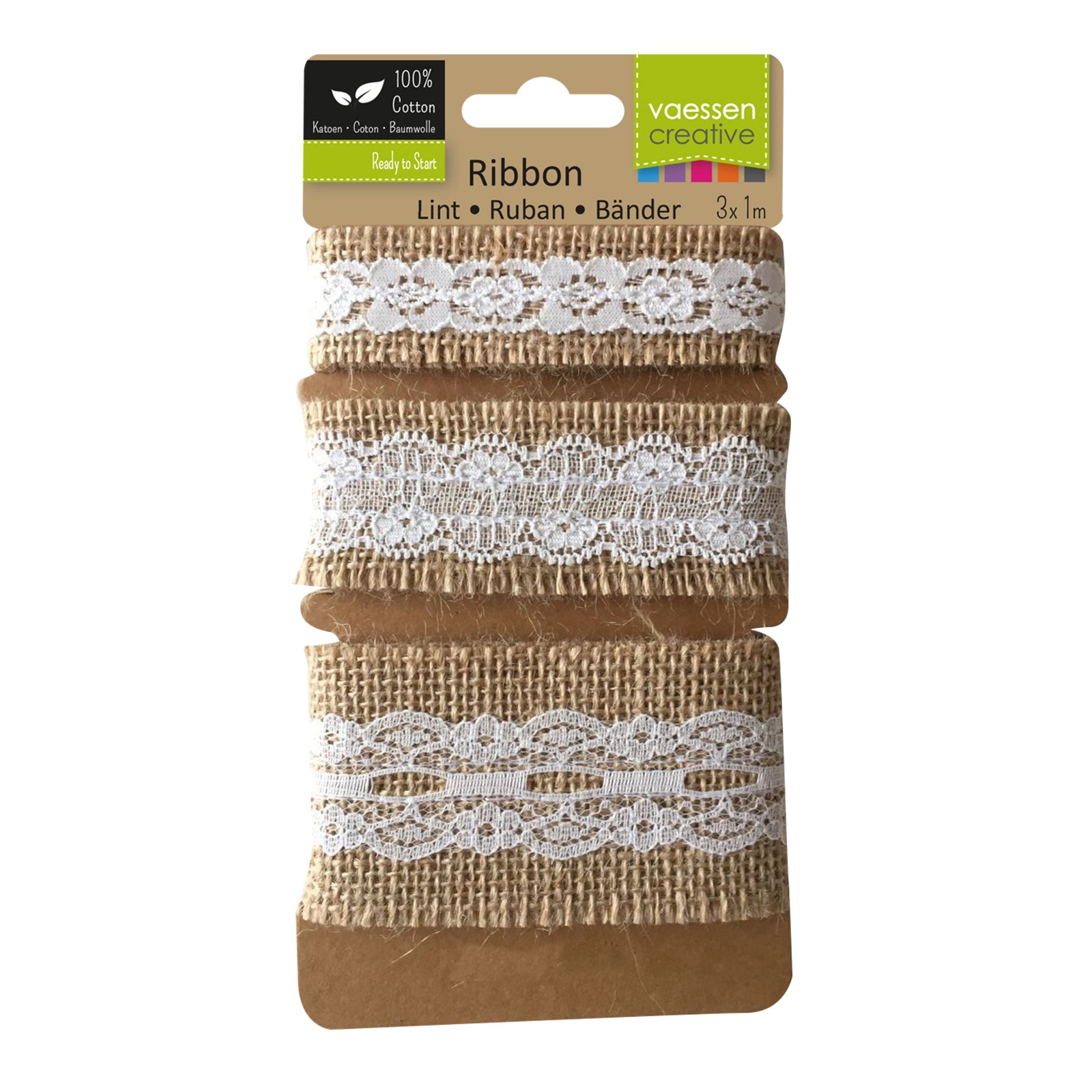 Vaessen creative • Sortiment Juteband Spitze natur elfenbein 3St. 1m
