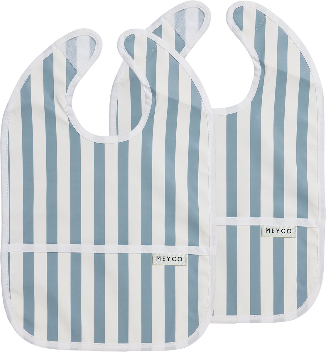Meyco Baby Fat Stripe Lätzchen mit Auffangschale – 2er-Pack – Jeansblau