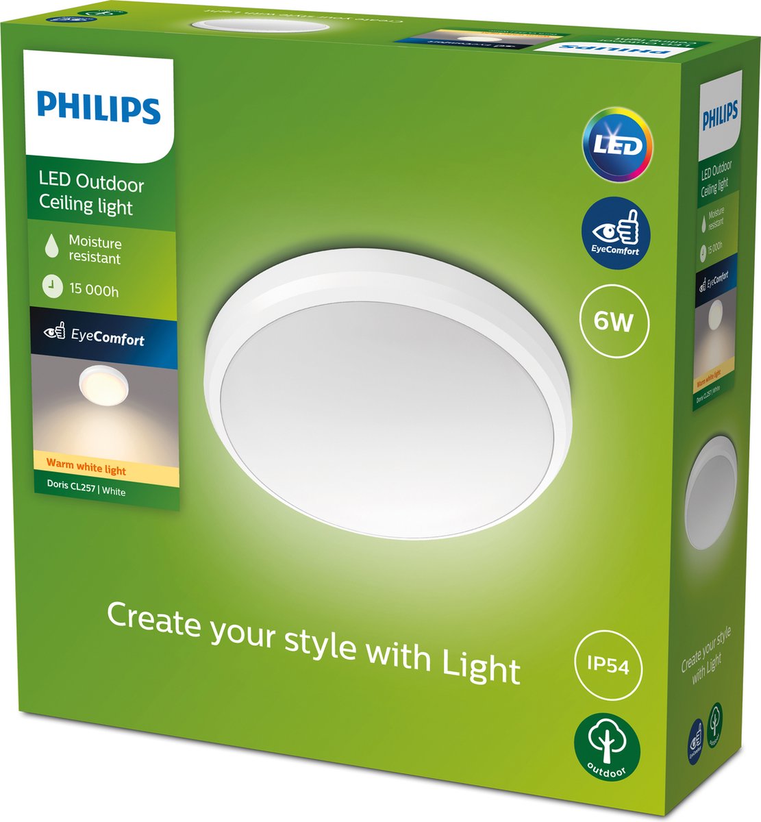 Philips LED Doris Decke 6W 27K Weiß IP54 HV