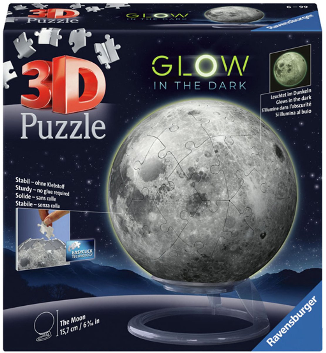 Ravensburger 3D -Puzzle -Ball Maan glüht im Dunkeln, 72.