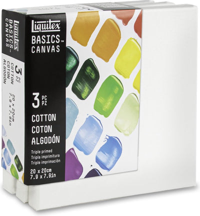 Liquitex 471020020 Basics Leinwand-Set 3x 20×20 cm – 100 % Baumwoll-Leinwand, ca. 280 g m², dreifach grundiert, für Acryl-Ölfarbe