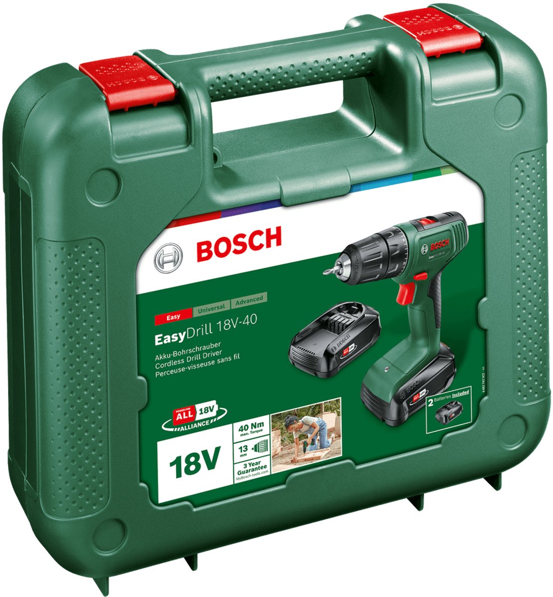 Bosch Home and Garden EasyDrill 18V-40 06039D8002 Akku-Bohrschrauber 18 V 1,5 Ah Li-Ion inkl. Akku 2 Batterien, inkl. Schublade