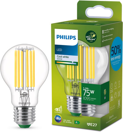 Philips LED Philips ultraeffiziente LED-Lampe transparent – 75 W – E27 – kaltweißes Licht