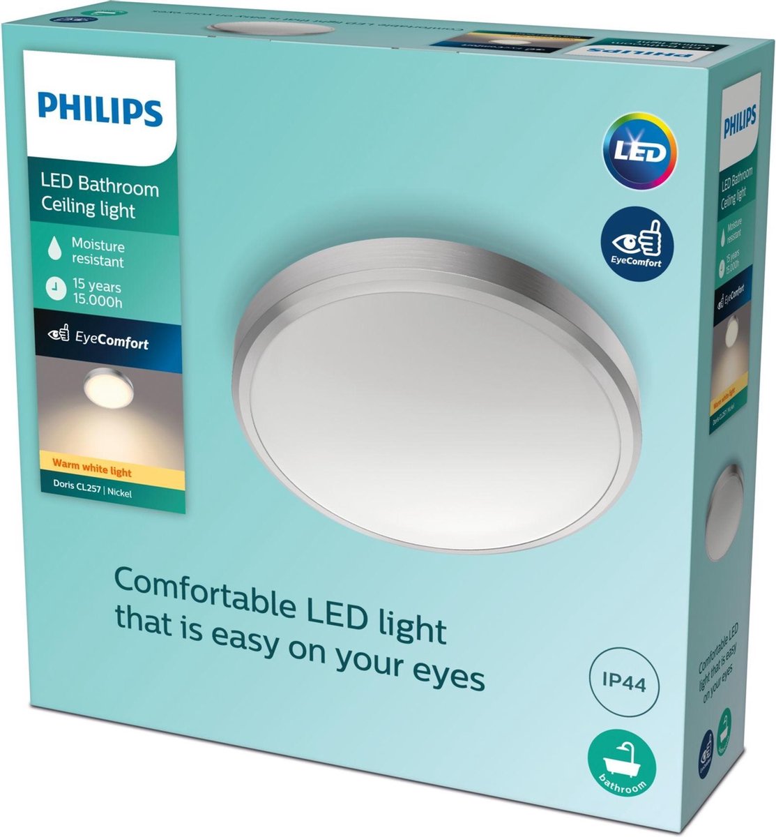 Philips LED Philips Doris Badezimmer-Deckenleuchte – Nickel – groß – 17 W
