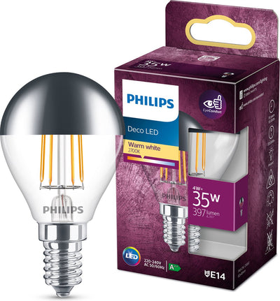 Philips LED-Kugel E14 4-35W 2700K-Filament-Top-Spiegel-Blister – 5103501