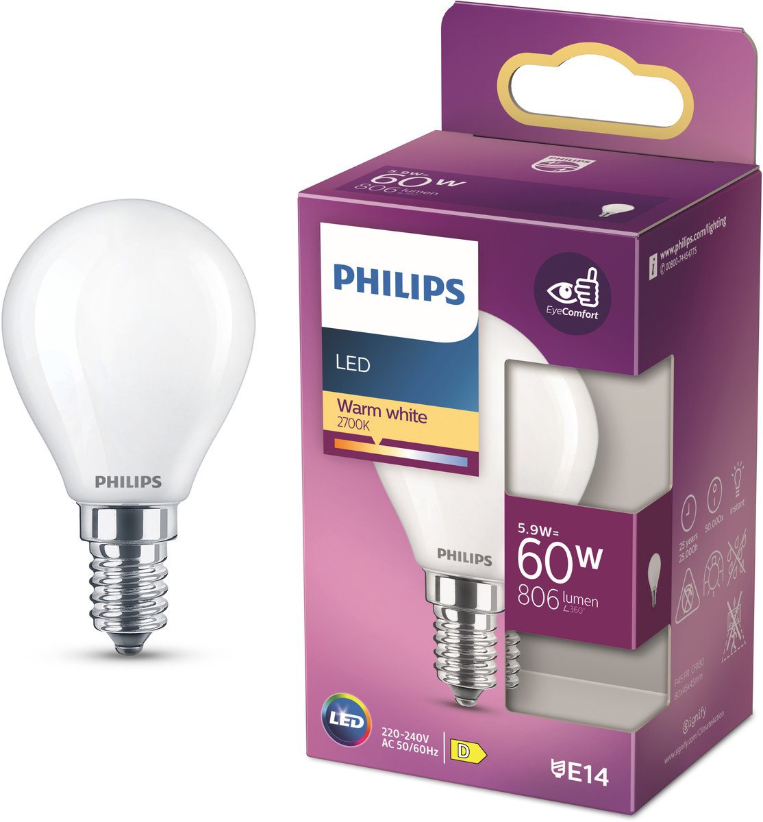 Philips LED Bullet E14 6,5-60W 2700K Filament matt Blister – 5101532