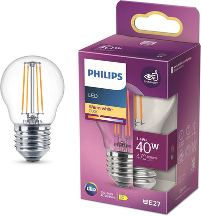 Philips LED-Kugel E27 4,3-40 W 2700 K-Filament, klare Blisterpackung – 5101555