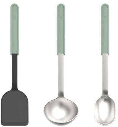 Mepal Kochset 3-teilig (Spatel + Rührlöffel + Servierlöffel) Chef It – Kochgeschirr mit Antihaftbeschichtung – hitzebeständig – spülmaschinenfest – Küchenutensilien – nordischer Salbei