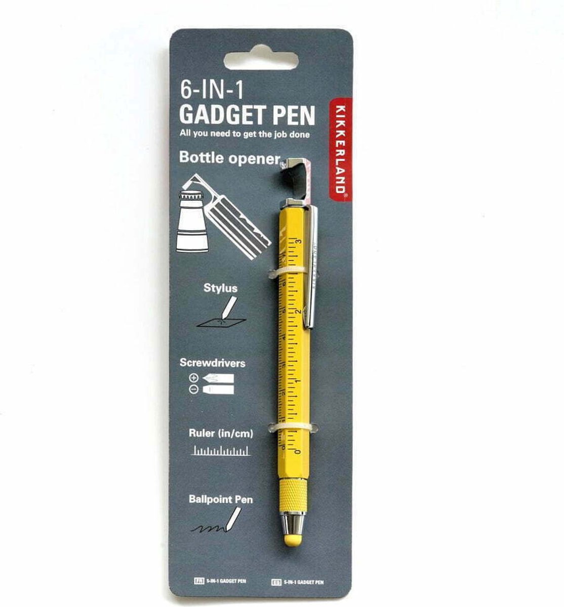 Kikkerland 7-in-1-Gadget-Stift – enthält 7 Funktionen – praktisch für unterwegs