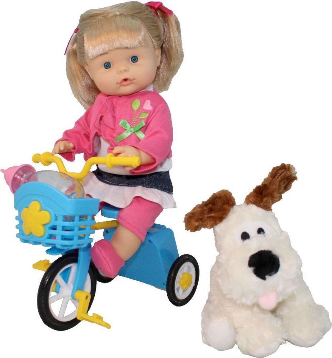 Dimian Puppe Pipi Popo mit Hund und Fahrrad – Baby Nena – 36 cm.