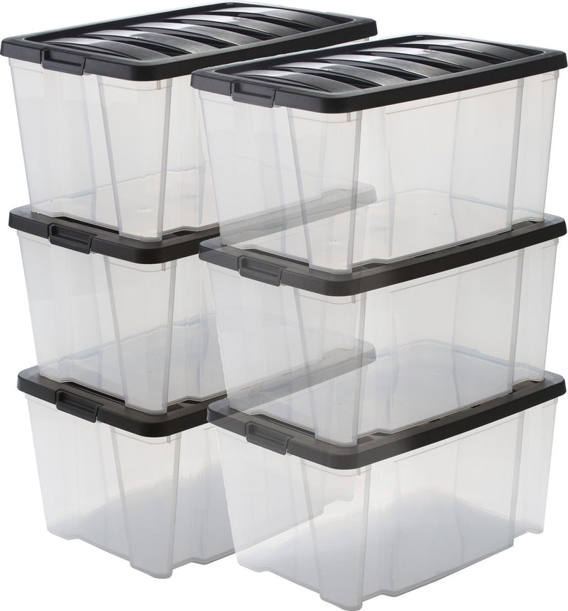 Iris Handybox Aufbewahrungsbox – 45l – Kunststoff – transparent schwarz – 6er-Set