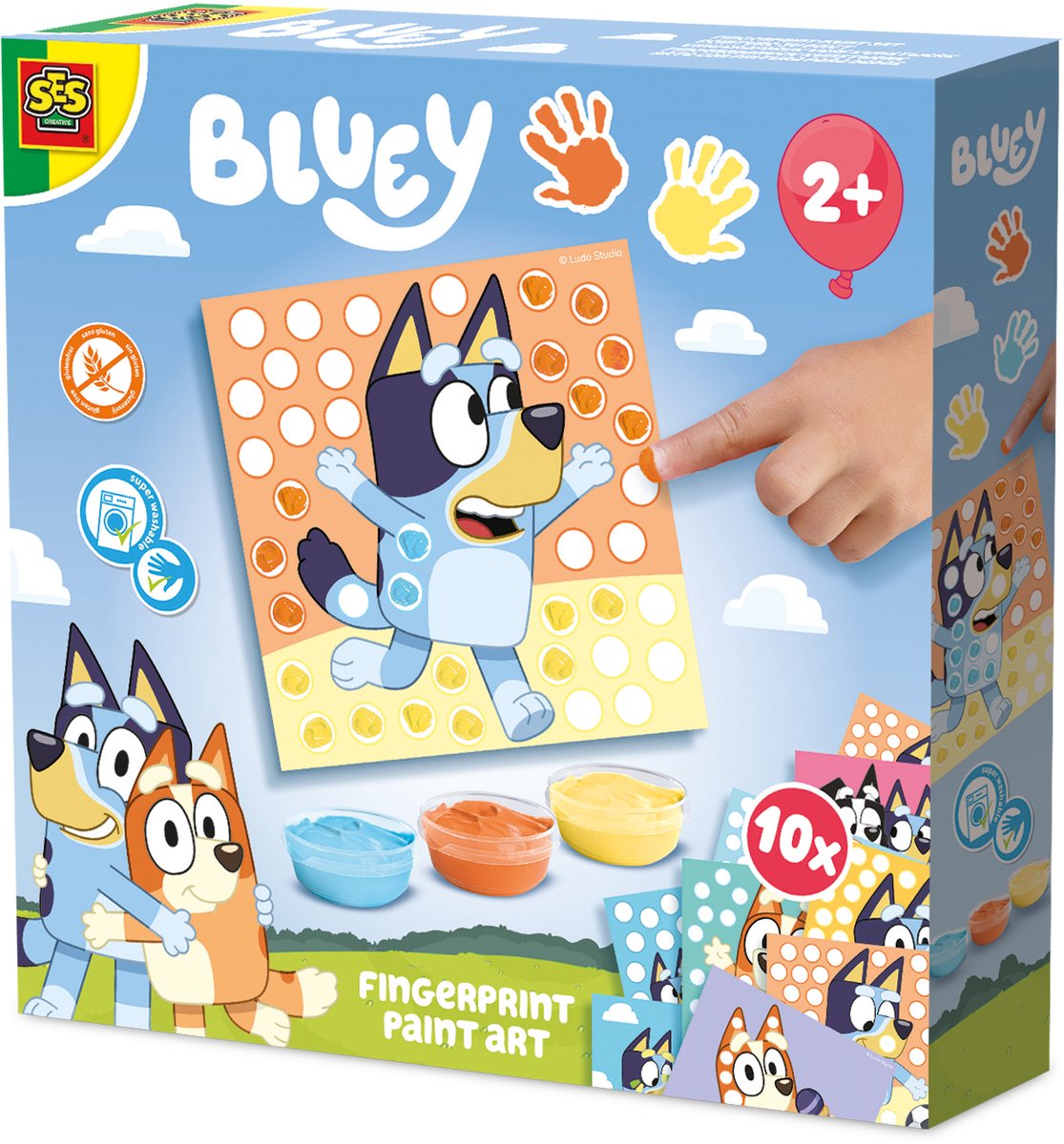 Ses creative bluey – Fingerfarbe – Babyspielzeug – vegan glutenfrei – waschbar – für Kinder ab 1 Jahr – 10 Karten