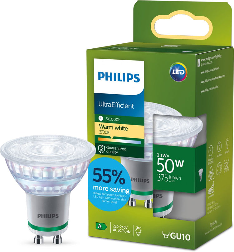Philips LED Ultraeffizienter LED-Spot von Philips – 50 W – GU10 – warmweißes Licht