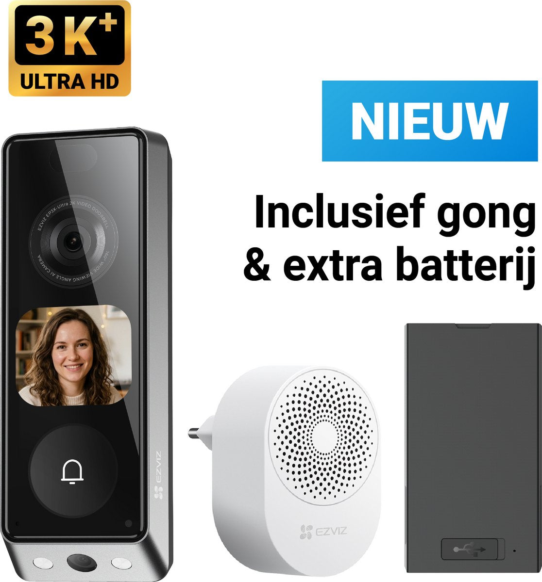 Ezviz EP8 Ultra – Video-Türklingel mit Kamera mit AI-Bildschirm – 3K+ (6 MP) Dual-Objektiv – Paketerkennung – kabellos oder kabelgebunden – 32 GB Speicher – ohne Abonnement