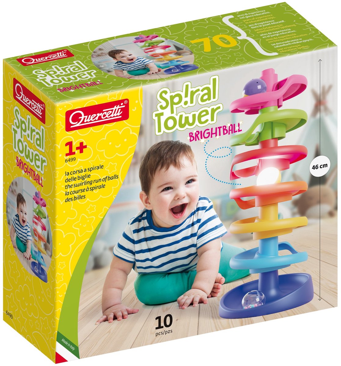 Quercetti Spiral Ball Tower mit leuchtender Ball, 10dlg.