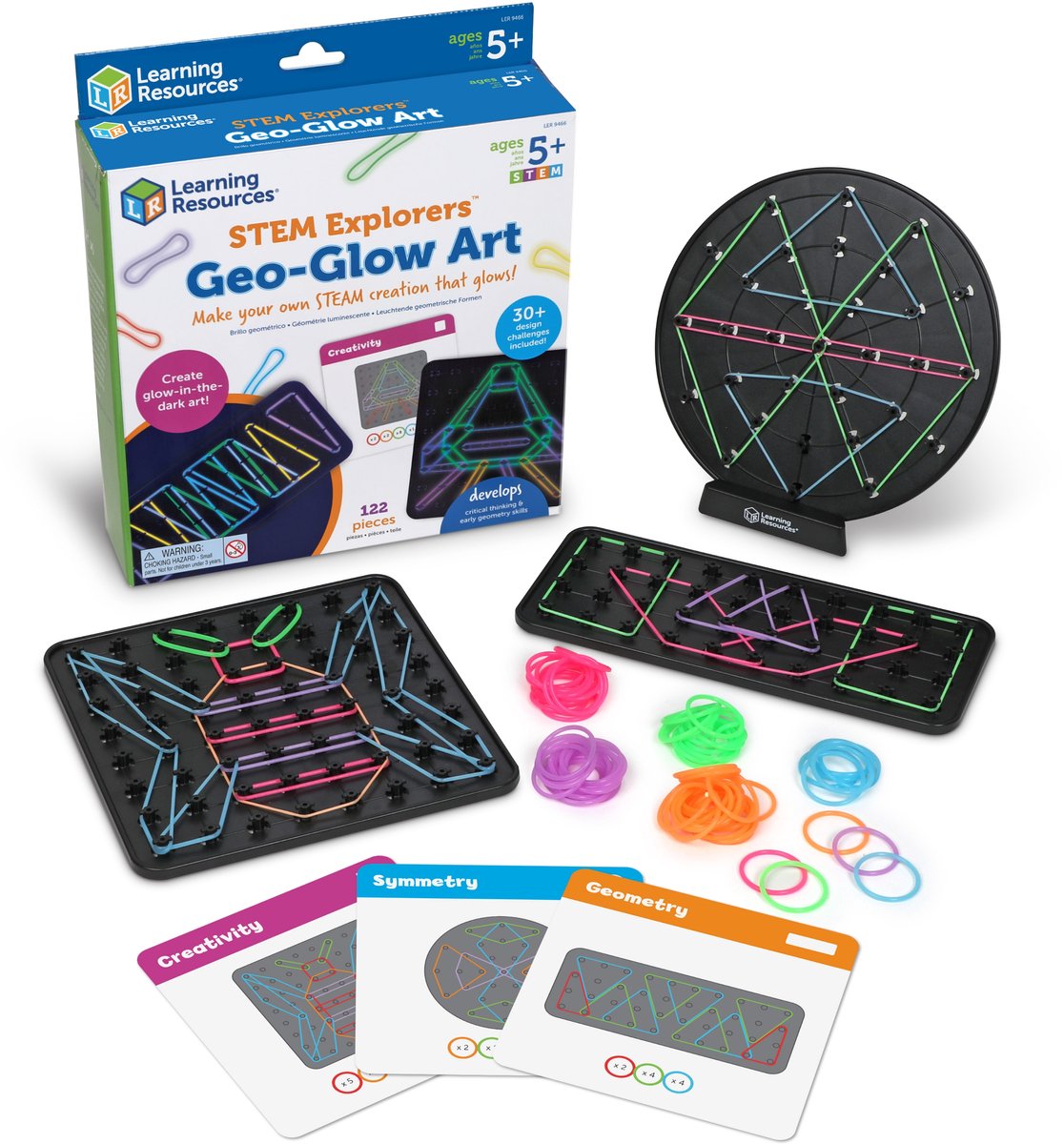 Lernressourcen Stem Explorers Geo Glow Boards – leuchtendes Geoboard-Set mit 2 Leuchttafeln – Englisch – pädagogisch – ab 3 Jahren