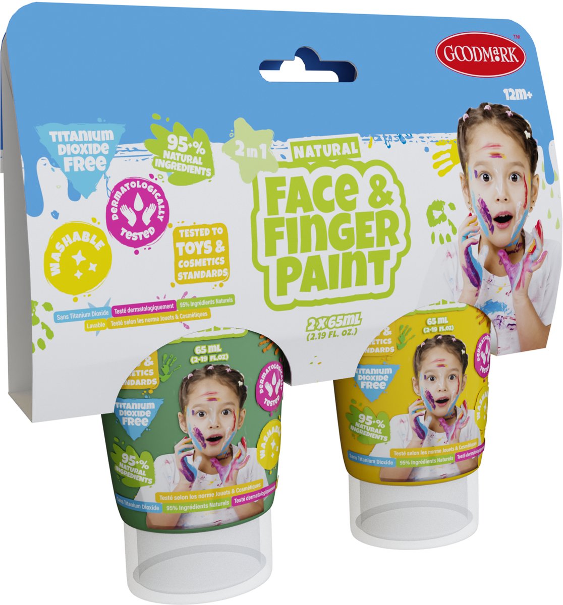 Boti natürlicher Gesichtsfingerpaintrohr grün und gelb, 2x65ml