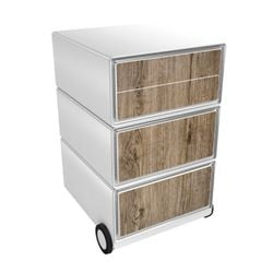 Mobiler Schubladenschrank Paperflow, Holz braun, ABS weiß, Polystyrol
