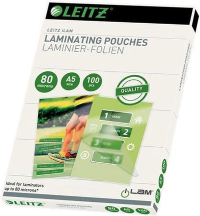 Leitz Laminierfolien zum Heißlaminieren – für A5-Dokumente – 2x80 EVA (Ethylvinylacetat) – 80 Mikron – 100 Stück