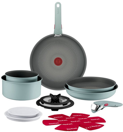 Tefal Ingenio Halo Ecalyptus – Pfannenset – 15-teilig – inklusive Deckel – Pfannenschutz – Griffe