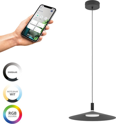 Eglo connect.z conomavilla-z smarte Hängelampe – ø 45 cm – Schwarz und Weiß – einstellbares RGB-Weißlicht – dimmbar – Zigbee