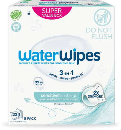 Waterwipes Sensitive Tücher für unterwegs – 224 Stück (8 Packungen)