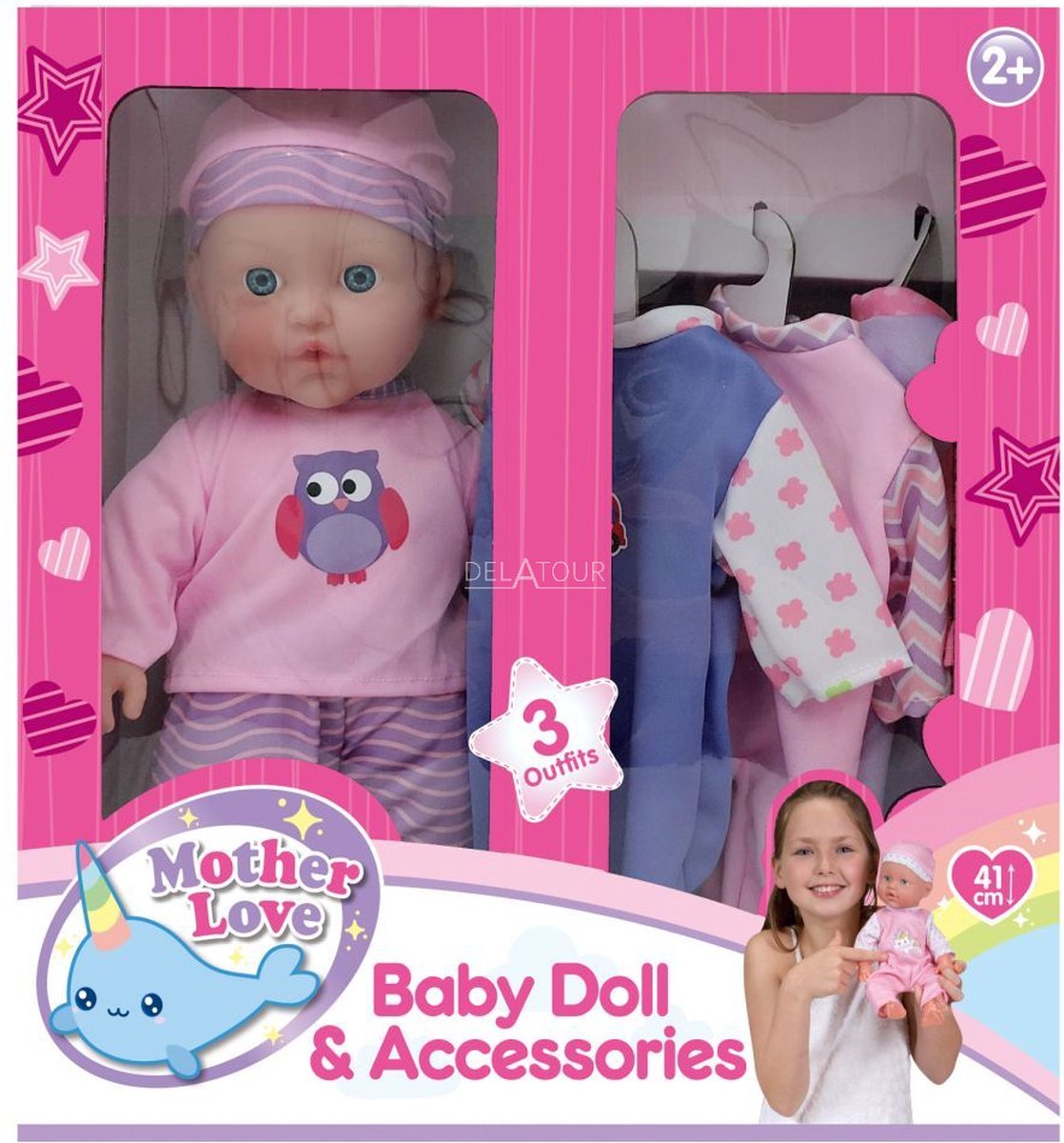 Weicher Körper der Braet-Puppe mit 3 Outfits – 41 cm.