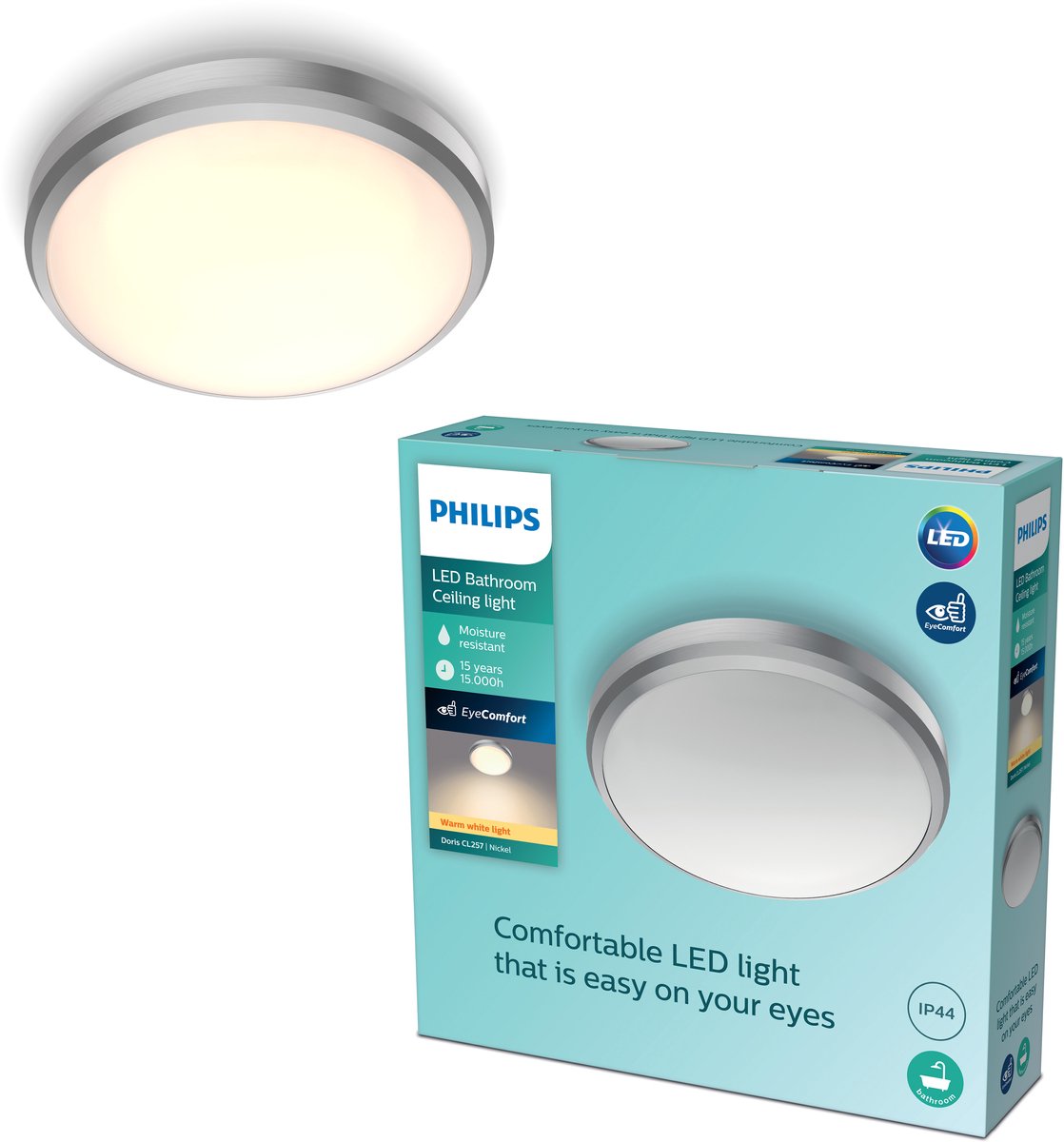 Philips LED Philips Doris Badezimmer-Deckenleuchte – Nickel – klein – 6 W