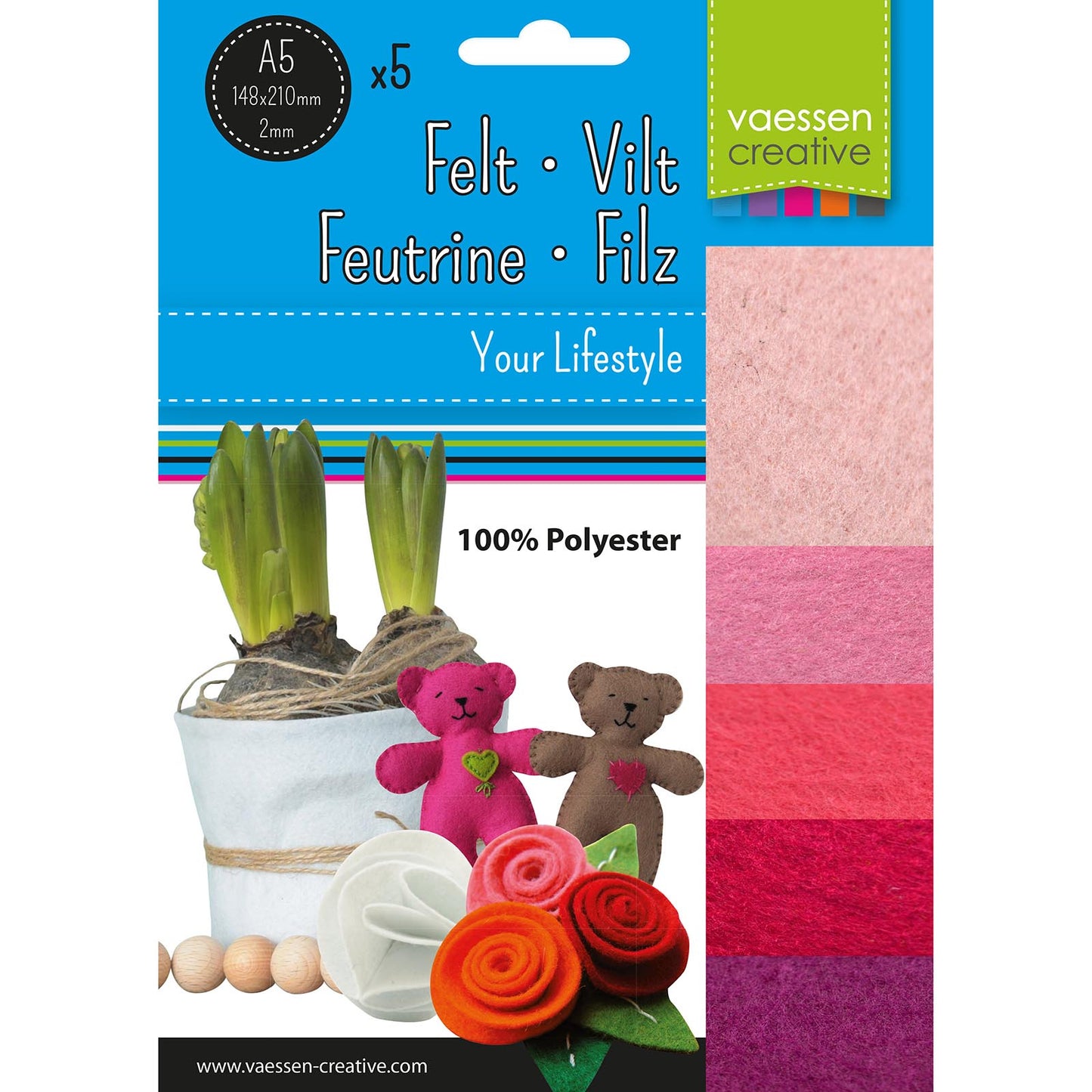 Vaessen creative • Filzpaket 2mm A5 rosa 5St.